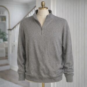 Adidas 100% Cotton Knit 3 Stripe Grey Golf Crewneck Quarter Zip Sweater Medium